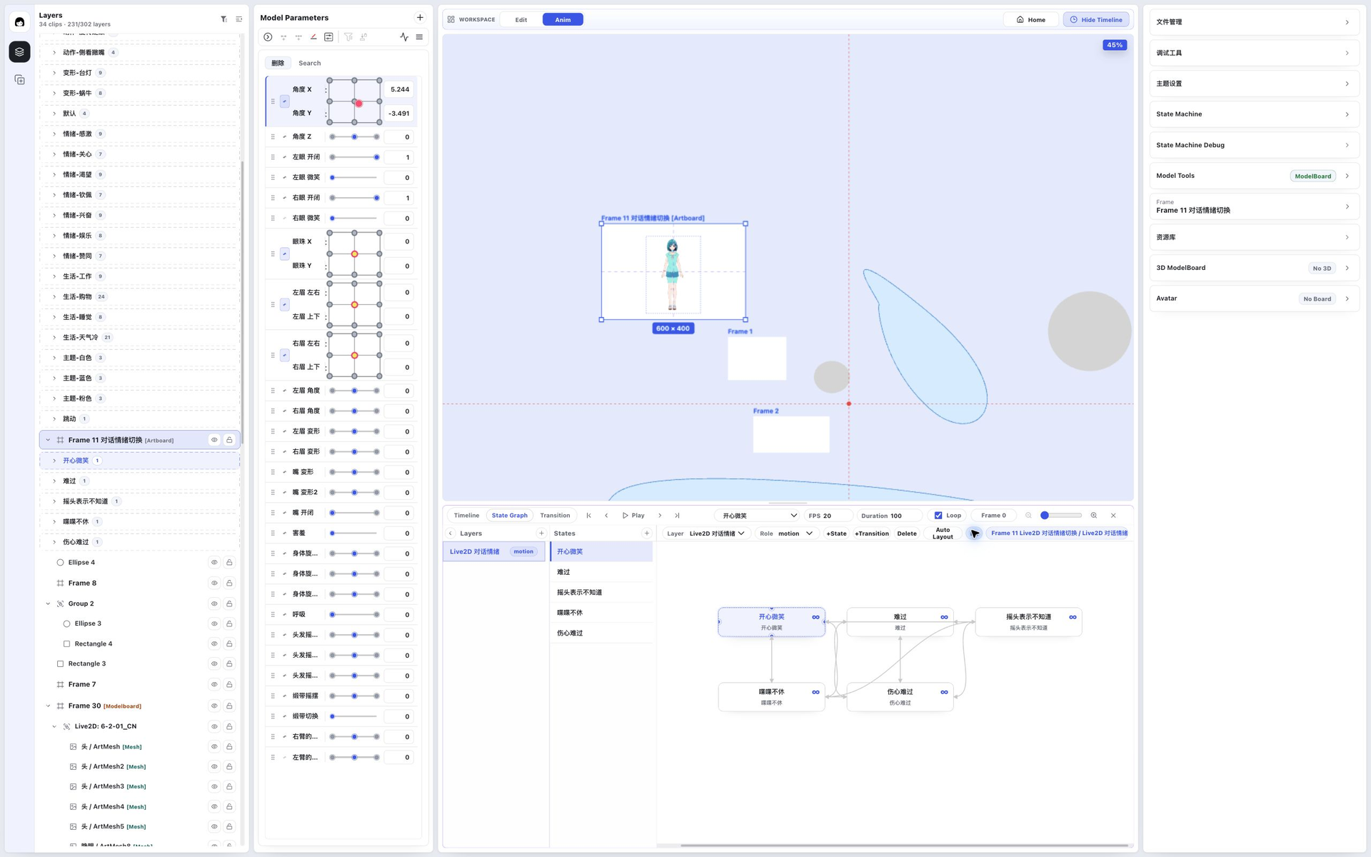 ModelBoard、Live2D Artboard 与 State Graph 全景